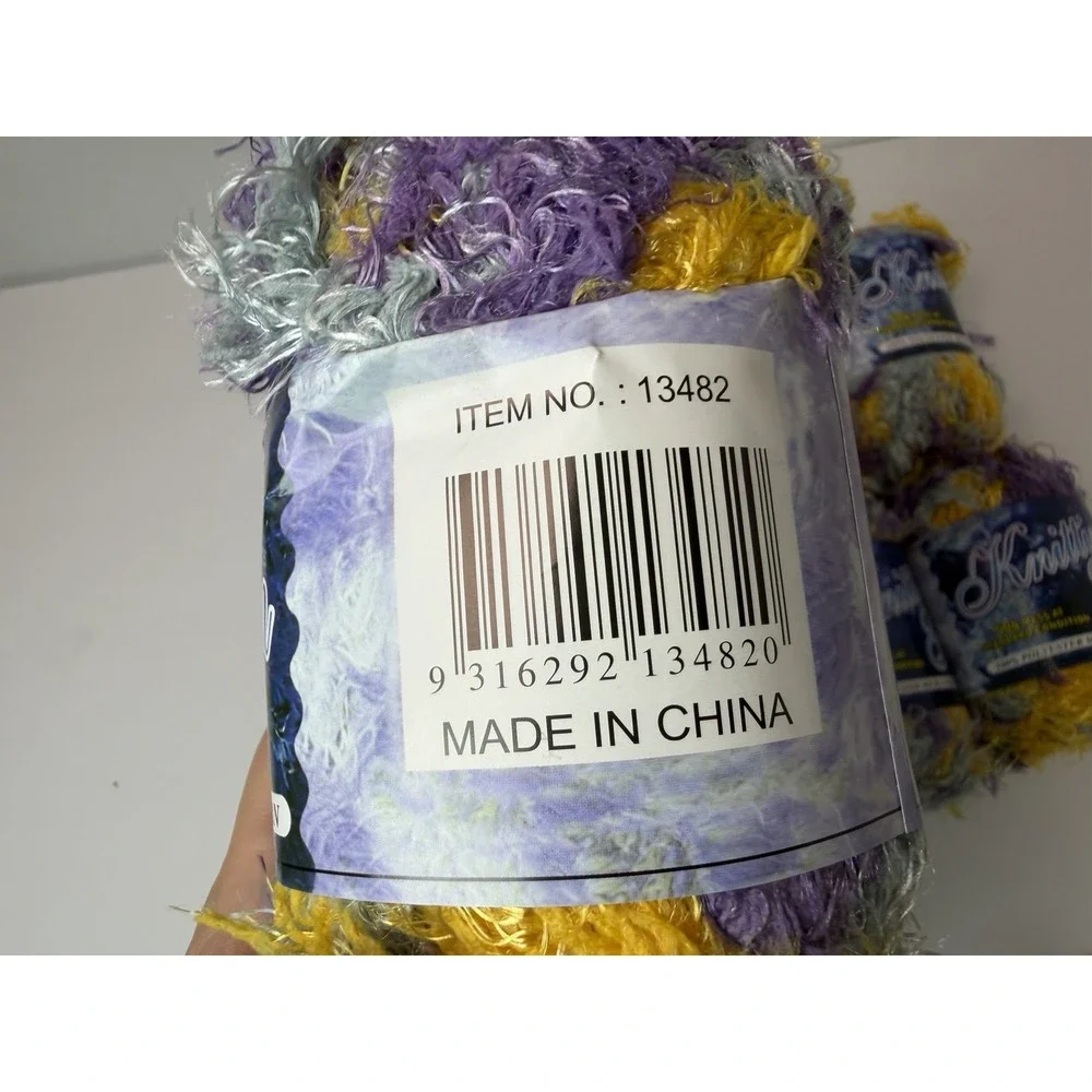 Knitting Yarn 100% Polyester Micro-fiber Yellow‎ Purple Blue Eyelash Yarn Lot 8